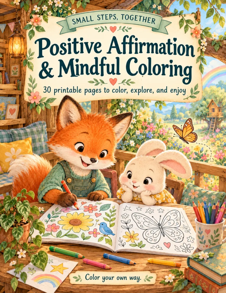 Positive Affirmation and Mindful Coloring digital booklet cover